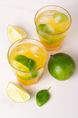 refreshing lemonade with ice mint and lime