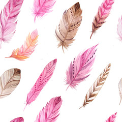 Watercolor feathers seamless pattern