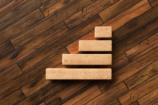 wooden blocks on wooden background symbolizing a hierarchy of topics - 3D rendered illustration