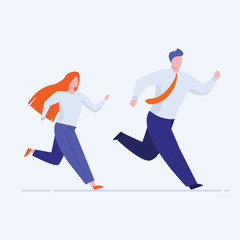 Fototapeta na wymiar Office man and woman running