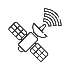 Satellite black line icon. Wireless communication equipment. Antenna transmits and receives a signal from space. Sign for web page, mobile app, banner, social media. Editable stroke.