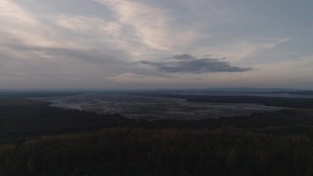 Aerial panorama of forest around Bledow Desert (Pustynia Bledowska) in Poland.