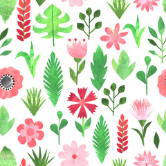 Paper collage floral seamless pattern