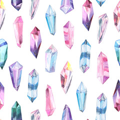 Seamless pattern with gems and crystals