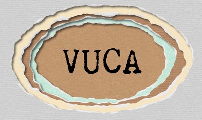 VUCA - Typewritten Word in Ragged Paper Hole Background - Concept Tattered Illustration