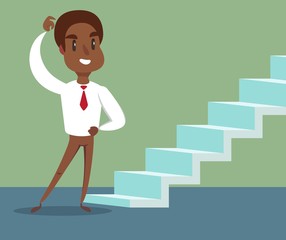 Vector career concept in flat style - cartoon man in front of the staircase to success and progress