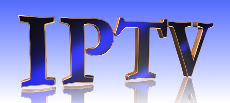 IPTV - Internet Protocol Television - Metal Word in Blue Background - Concept Keyword Illustration