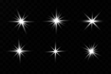 White glowing light explodes on a transparent background. with ray. Transparent shining sun, bright flash. The center of a bright flash