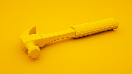 Hammer on yellow background. Build concept. 3d illustration