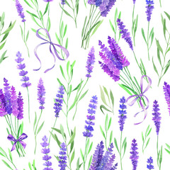 Watercolor seamless pattern with lavender.