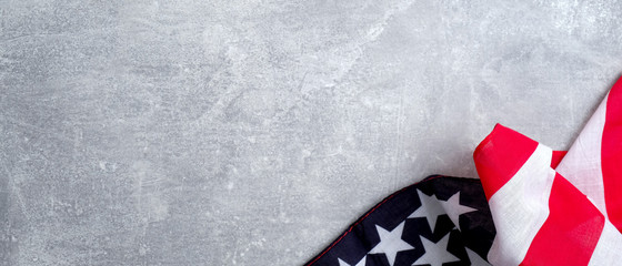 USA American flag on stone table. Banner mockup for US Memorial day, Presidents day, Veterans day,...