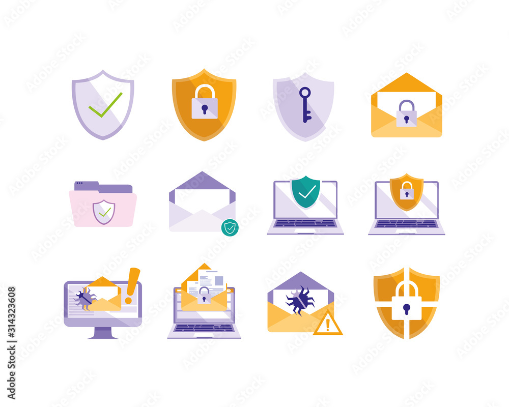 Poster isolated security system icon set vector design