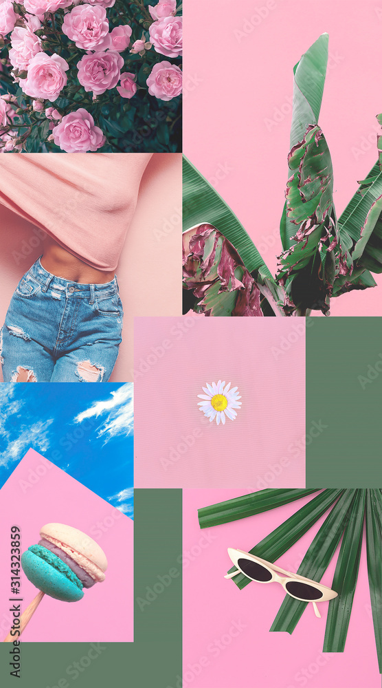 Wall mural aesthetic moodboard. pink fashion mood