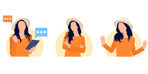 Happy women or girls. Flat cartoon characters isolated on white background. Colorful vector illustration.