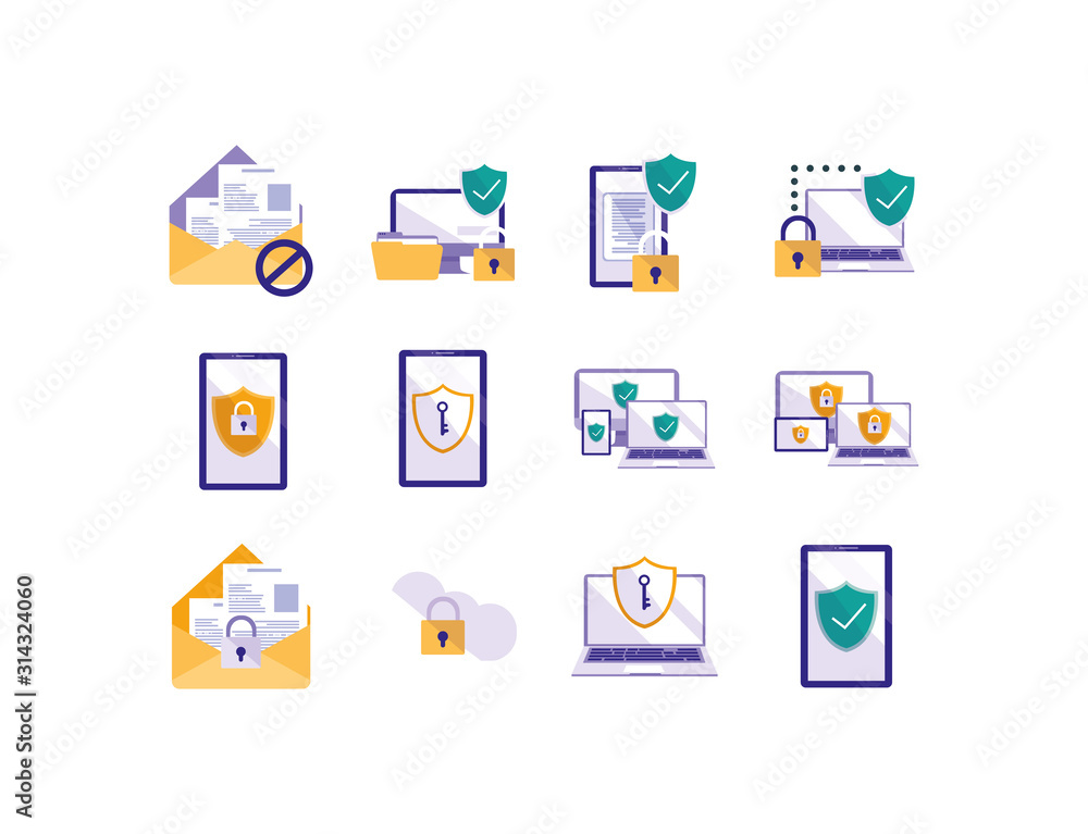 Poster isolated security system icon set vector design