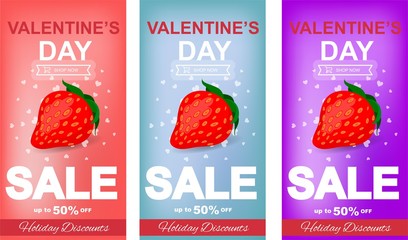 Set of Valentine's Day vertical banner, flyer design of Sale 50% off discount special offer. Vector illustration. Saint valentine's day offer brochure. Vector template.