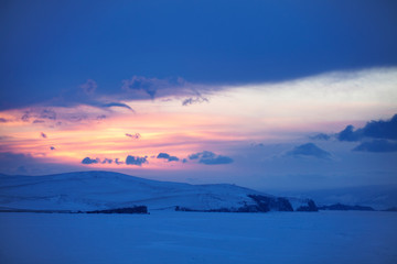 View from Cape Burhan. Baikal Lake winter landscape