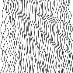 Hand drawn black waves on white background. Vertical curved lines. Pen sketch for graphic design
