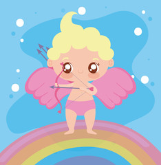 Baby cupid cartoon and rainbow vector design
