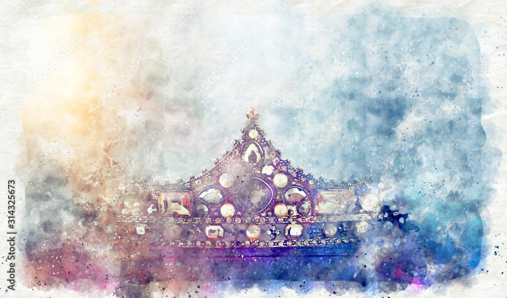 Wall mural watercolor style and abstract image of beautiful queen/king crown. fantasy medieval period