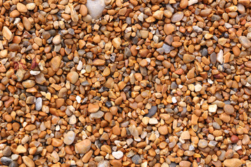 Close up of wet shingle on a beach