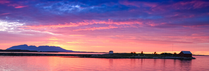 Colorful sunset in Brønnøysund city, Northern Norway