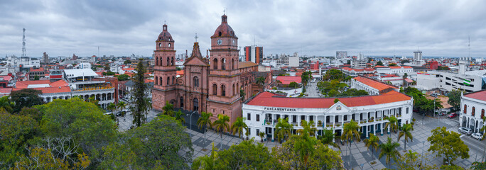 Aerial panorama of the center of the city of Santa Cruz de la Sierra. Bolivia - obrazy, fototapety, plakaty