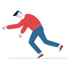 Scared clumsy man stumbling