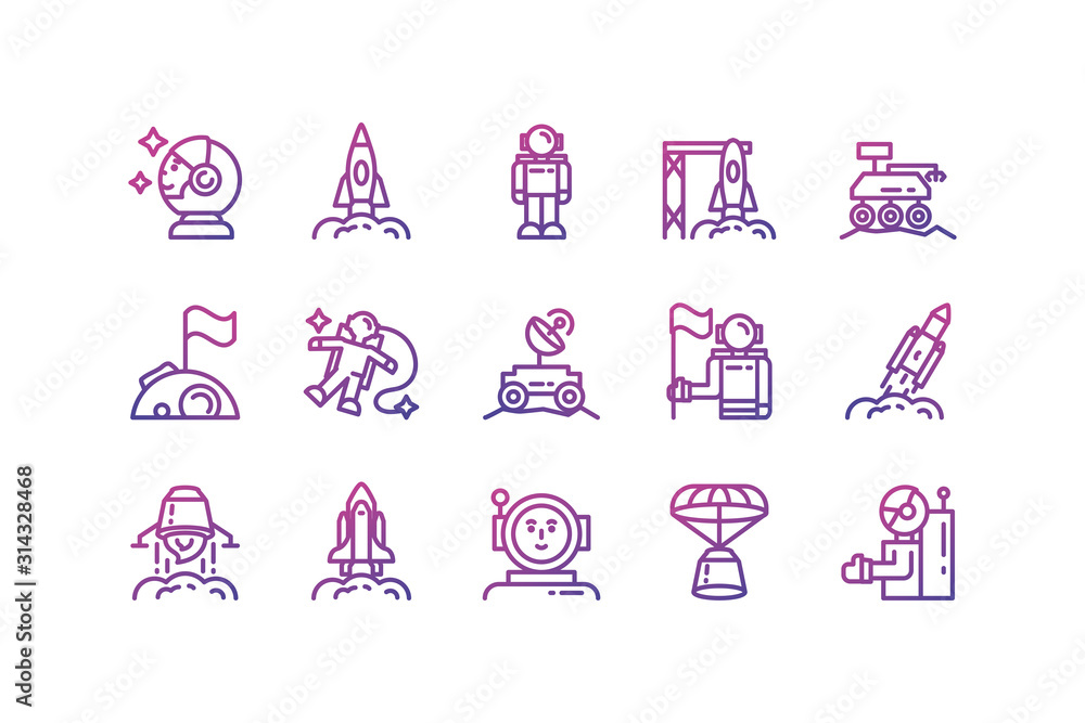 Poster isolated space icon set vector design