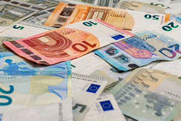 Different euro banknotes, nice texture of paper money.