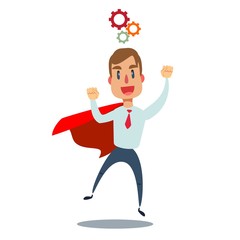 company officer with gear have a strong marketing strategy to share in company. Leadership concept. Vector flat design illustration.