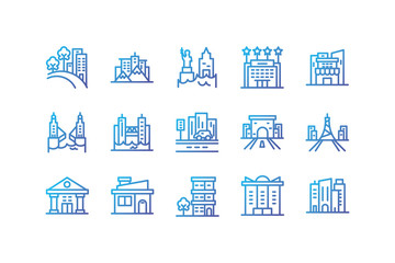 Isolated city buildings icon set vector design