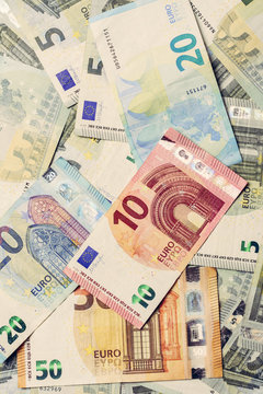 Different euro banknotes, nice texture of paper money.