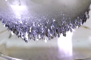 Crystals of iodine, iodine in metal form.