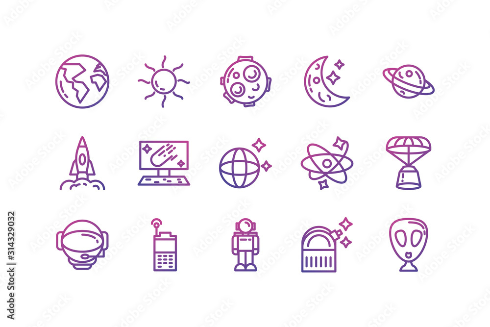 Poster isolated space icon set vector design