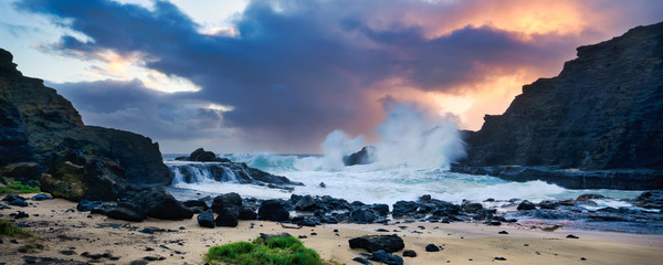 Halona Beach Cove Oahu Hawai stormy seas sunrisei