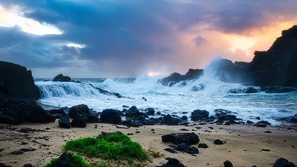 Halona Beach Cove Oahu Hawai stormy seas sunrisei