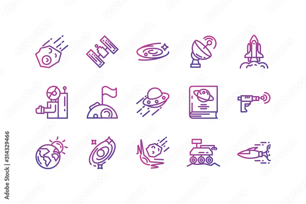 Poster isolated space icon set vector design
