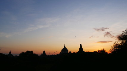 beautiful sunrise over Bagan plain, Myanmar, Asia