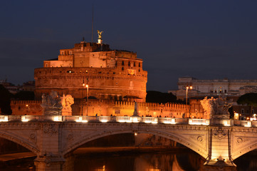 Night landscape with Castel Sant'Angelo in Rome - Italy