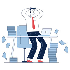 Stressed businessman with stacks of papers