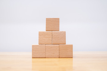 blank wood cube mock up in pyramid shape on isolated background for create letter or symbol,...