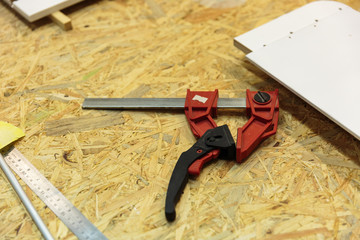 set of carpenters tool on tne wood and shavings