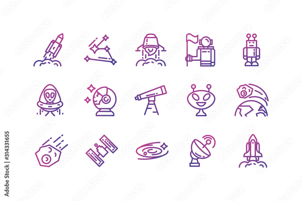 Poster isolated space icon set vector design