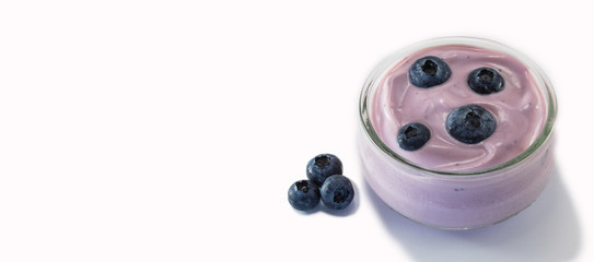 blueberry yogurt dessert with white background