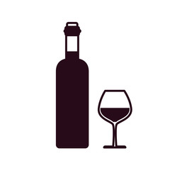 wine bottle with glass cup block line style icon