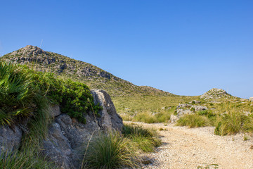 View of Path with Mountains around at the Pointview in the City of Cala Sant Vicent, Mallorca, Spain 2018 - 314332063