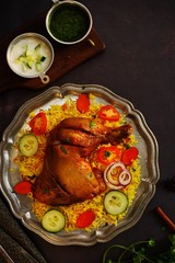 Chicken Kabsa/ kuzhi Mandhi or Mandi Biryani served with yogurt mint chutney
