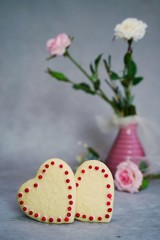 Homemade Valentineheart shapped cookies with copy space