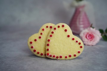 Homemade Valentineheart shapped cookies with copy space